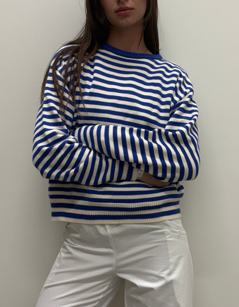 "I can't believe it's not vintage" Crewneck in Cobalt Stripe