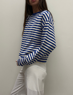 "I can't believe it's not vintage" Crewneck in Cobalt Stripe
