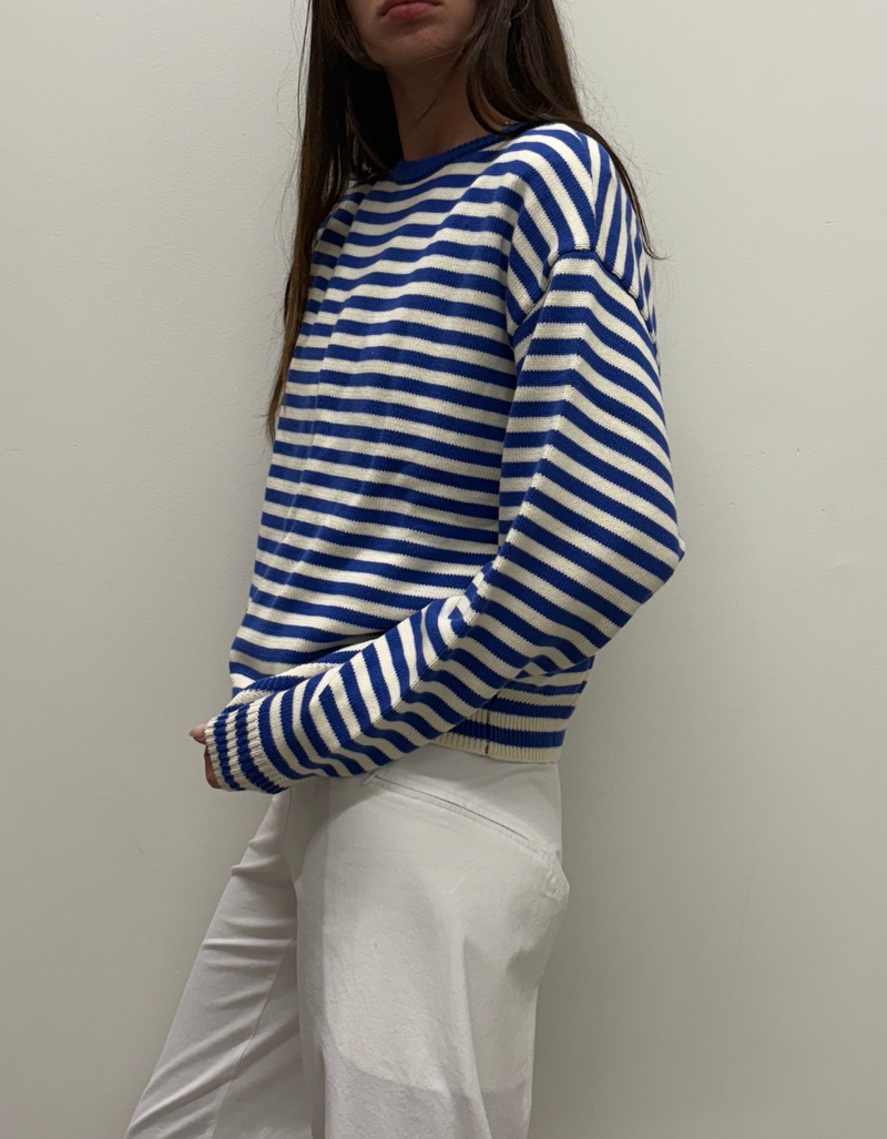 "I can't believe it's not vintage" Crewneck in Cobalt Stripe