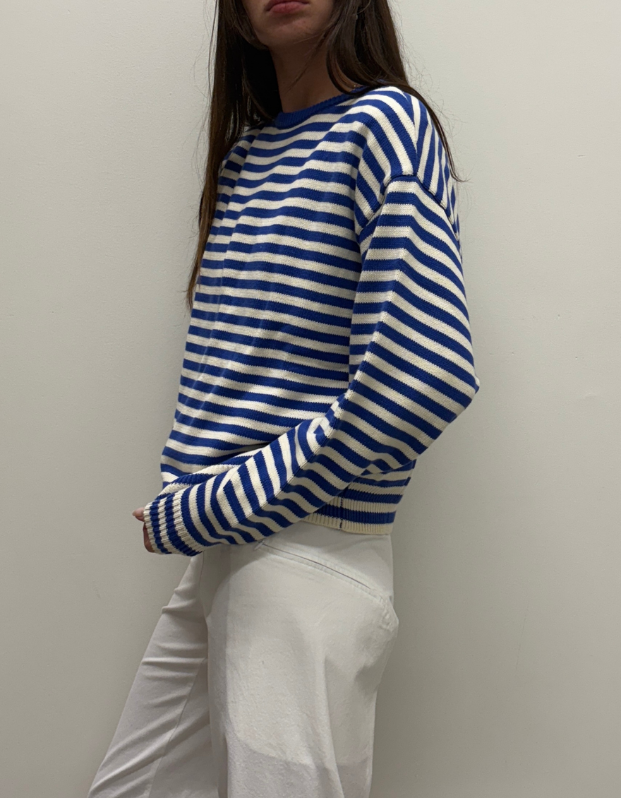 "I can't believe it's not vintage" Crewneck in Cobalt Stripe