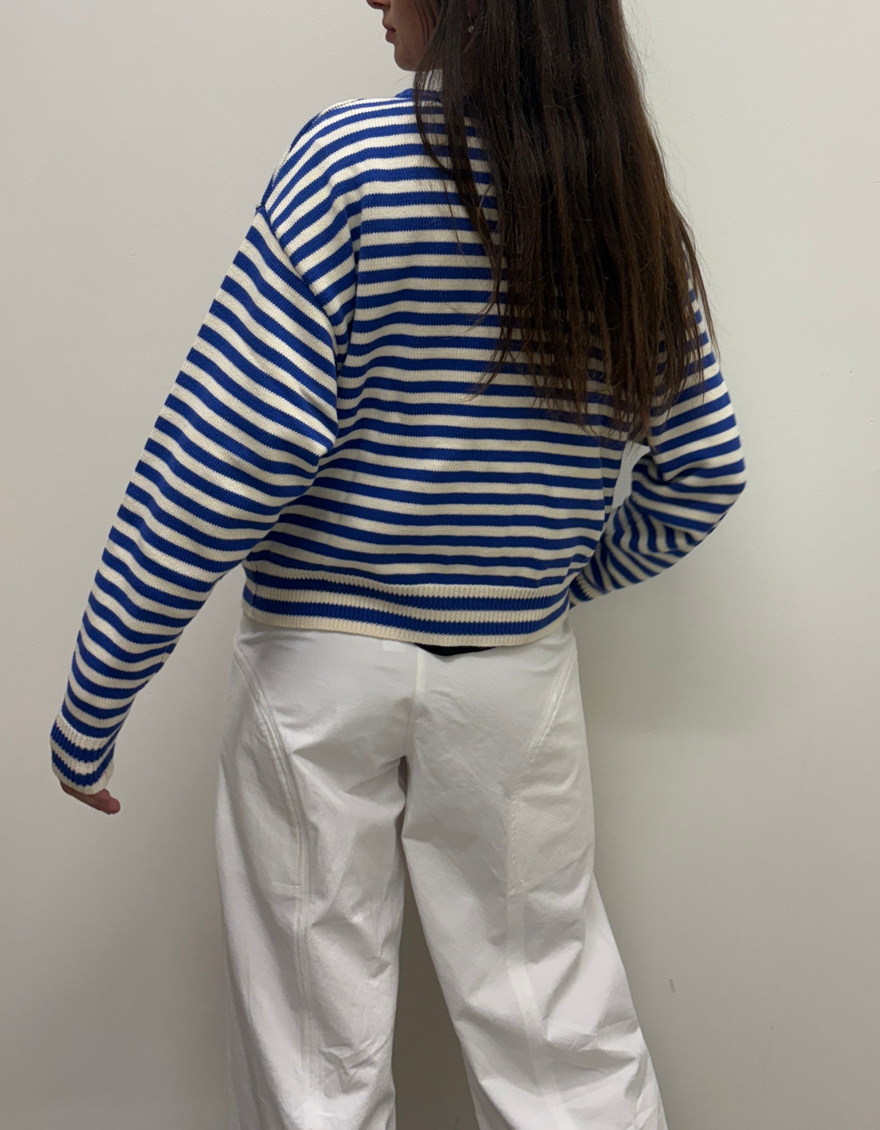 "I can't believe it's not vintage" Crewneck in Cobalt Stripe