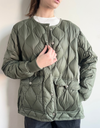 Military Oversized Crew Neck Soft Shell Down Jacket in Olive