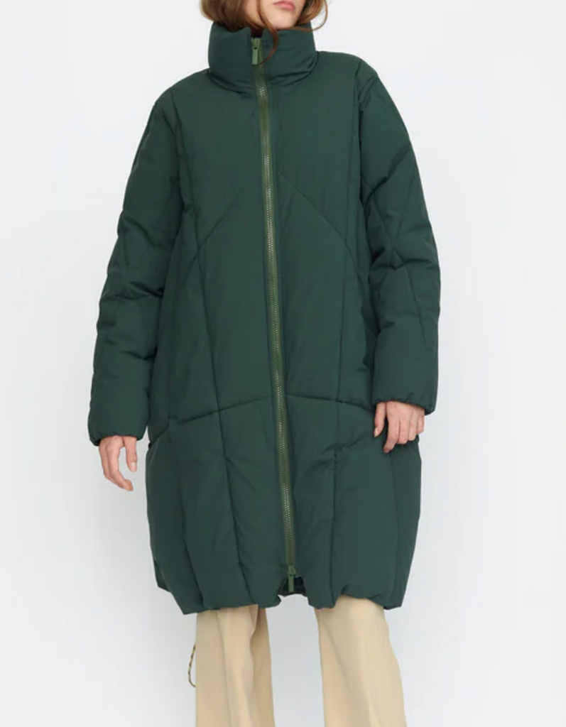 Long Puffer Coat in Dark Green