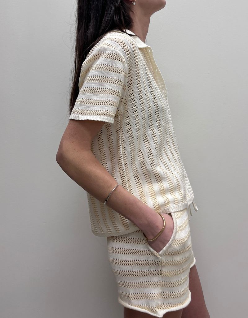 Claudia Knit Shirt in White/Sand