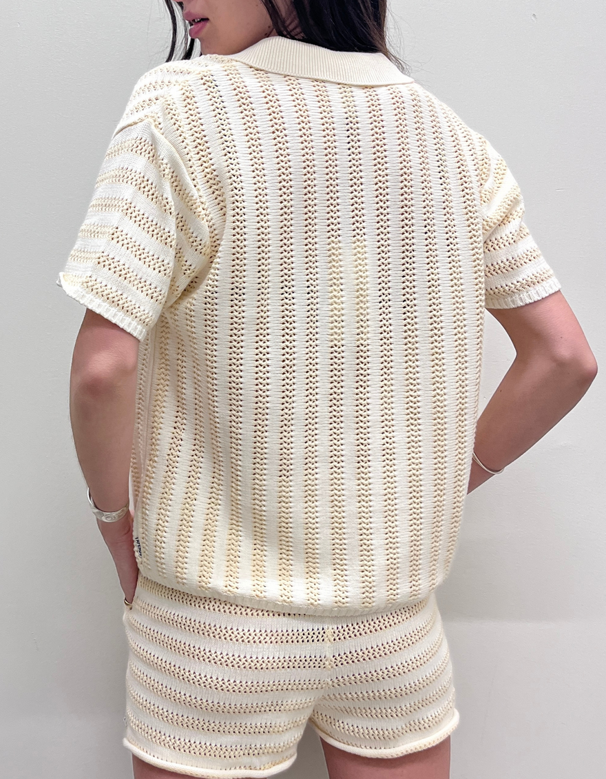 Claudia Knit Shirt in White/Sand