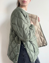 Military Oversized Crew Neck Soft Shell Down Jacket in Olive