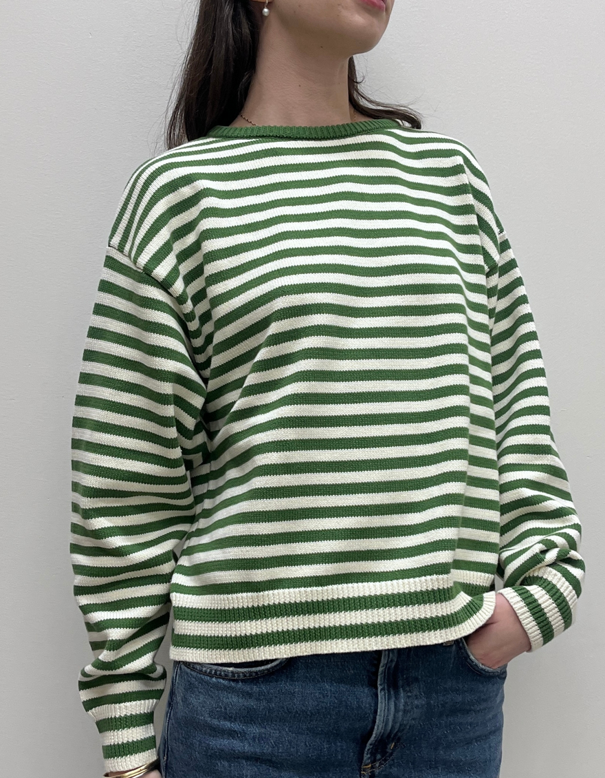 "I can't believe it's not vintage" Crewneck in Green Stripe