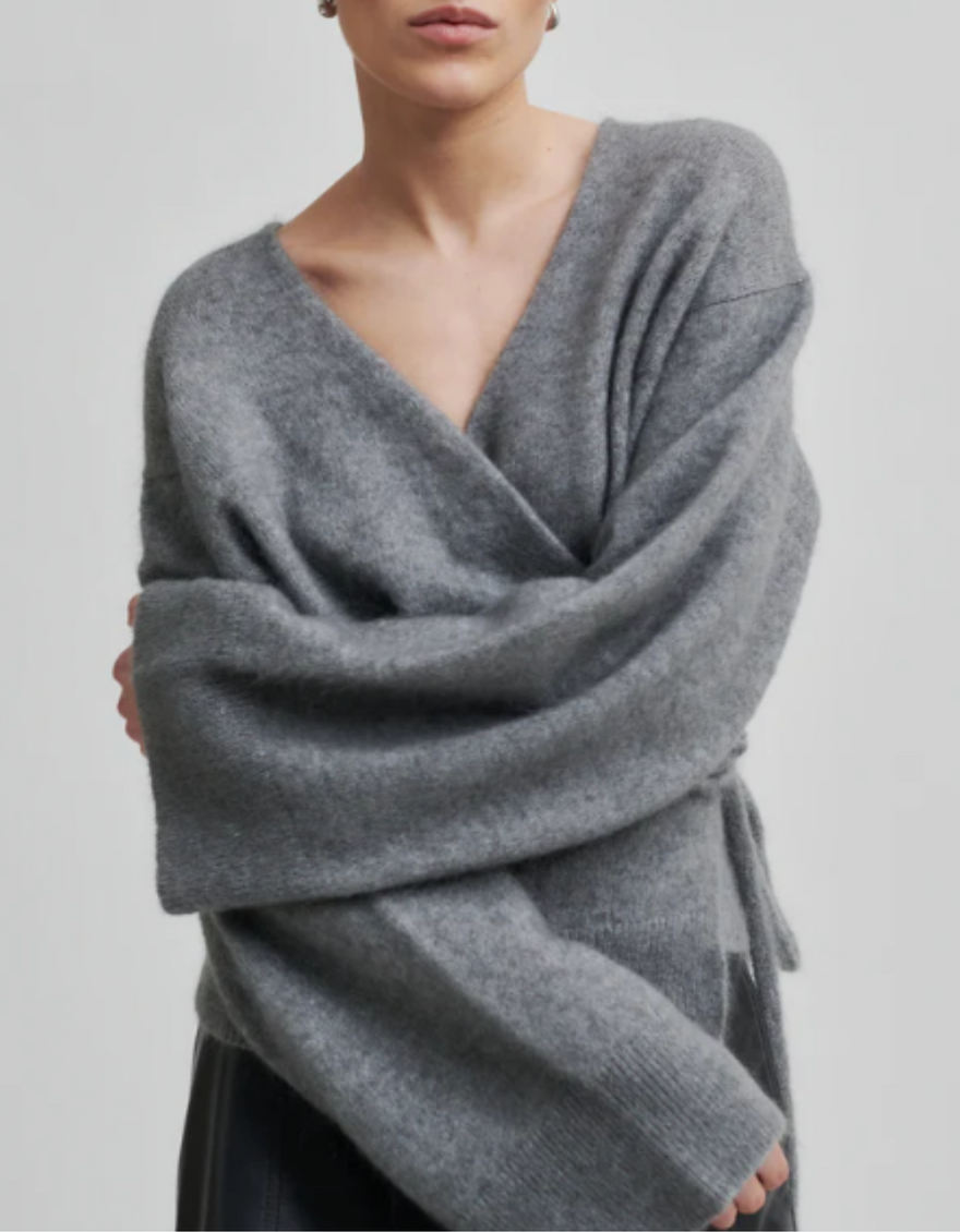 Brook Knit Wrap Cardigan in Charcoal Grey