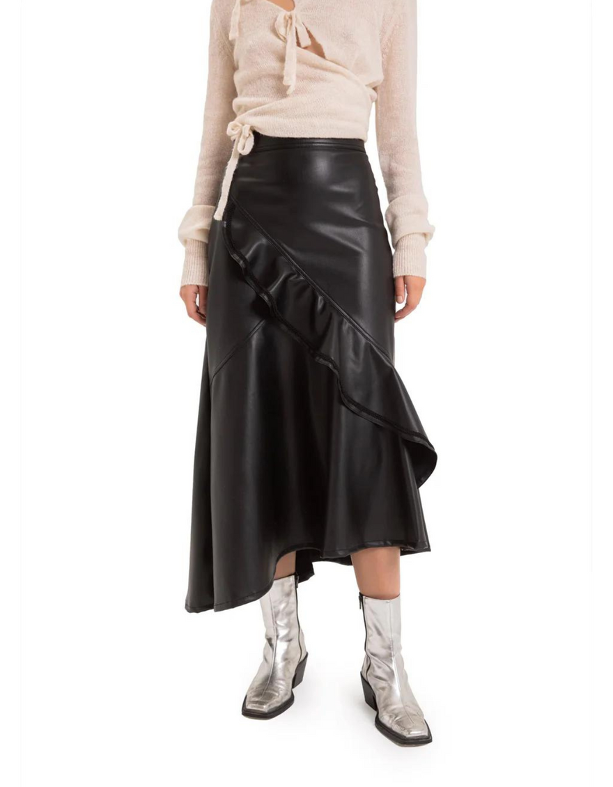 Ursula Faux Leather Long Skirt in Black