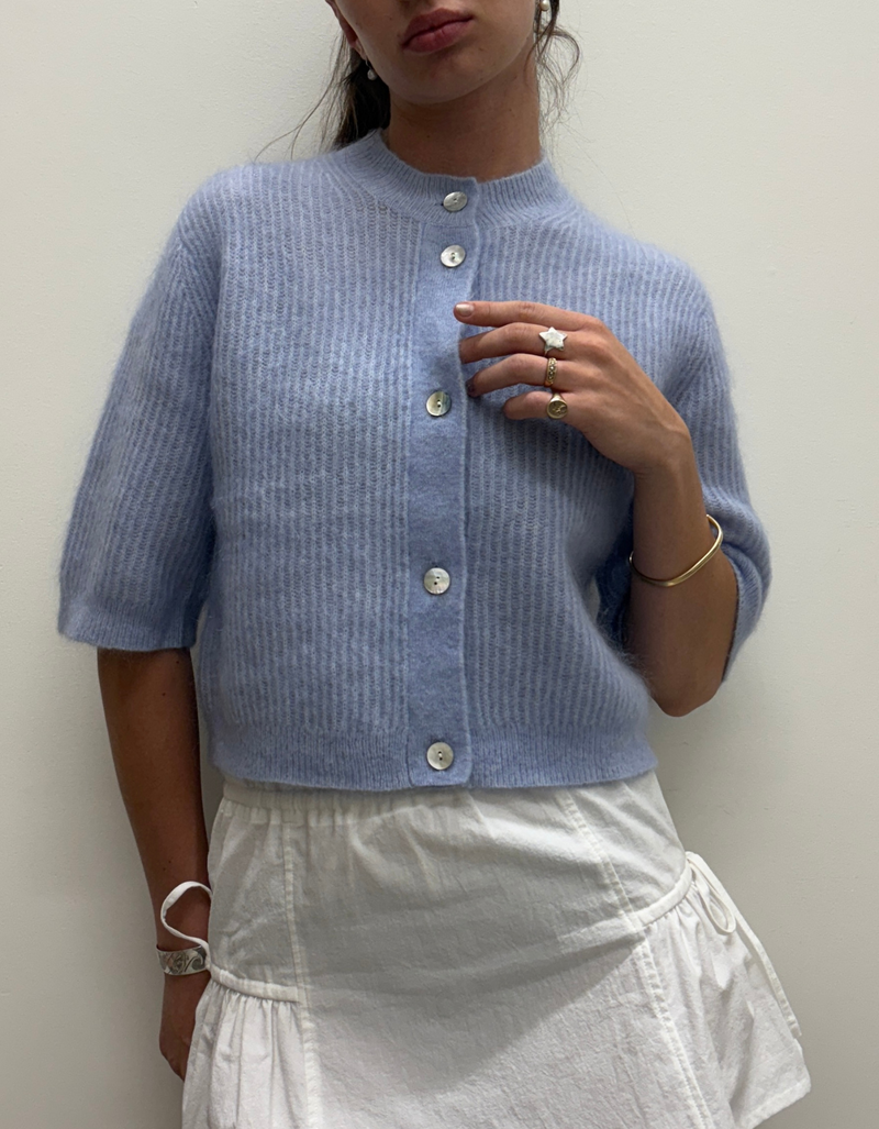 Andrea Knit Rib Cardigan in Brunerra Blue
