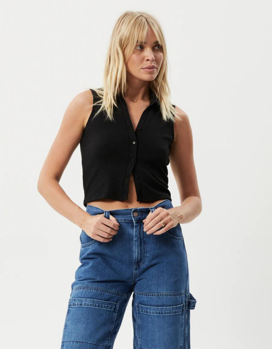 Eliza Organic Rib Sleeveless Shirt in Black