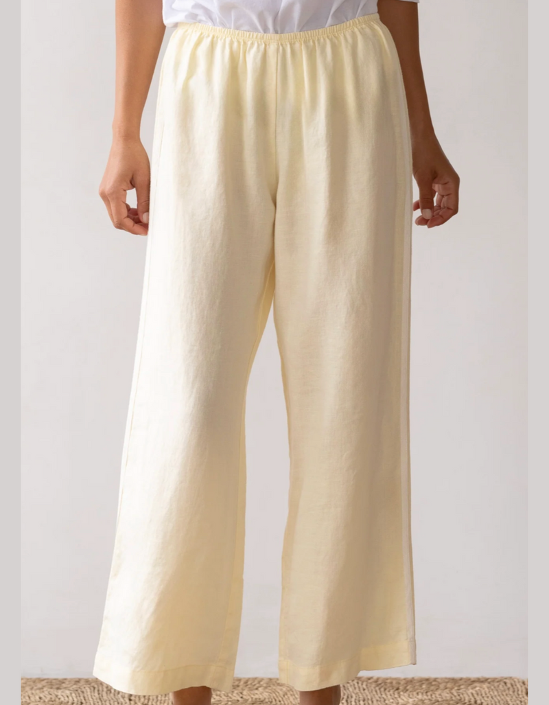 The Linen Crop Racer Stripe Pant in Butter
