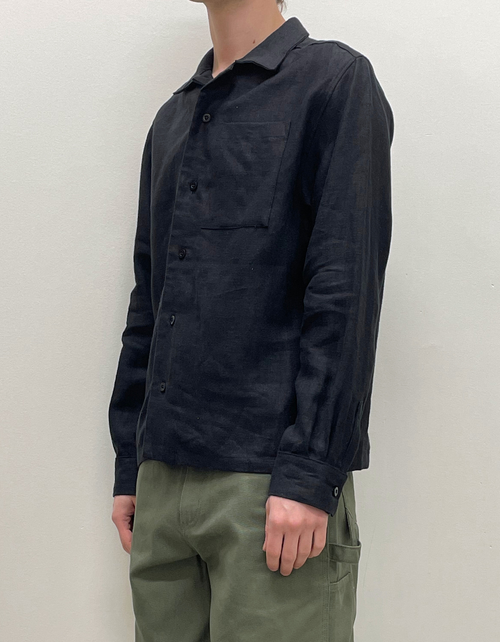 French Linen Chore Shirt in Black