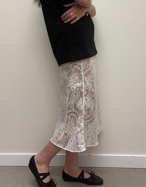 Bias Cut Skirt in White Lace