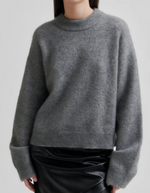 Brook Knit Drop Shoulder O-Neck in Charcoal Grey