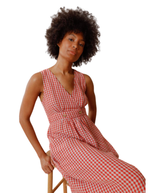 Crossover Linen Dress in Red