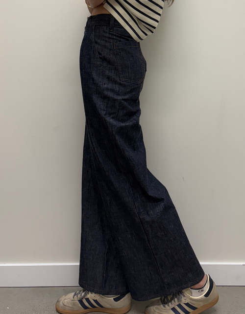 Wide Leg Trouser in 10oz Rinsed Denim Indigo