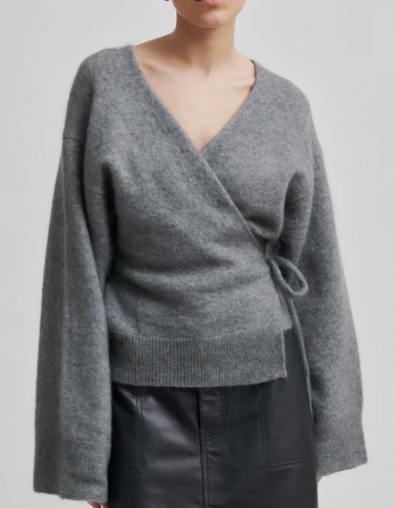 Brook Knit Wrap Cardigan in Charcoal Grey