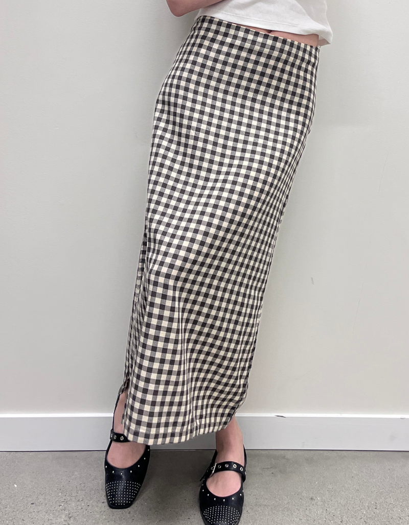 Gambet Check Midi Skirt in Black/Sand