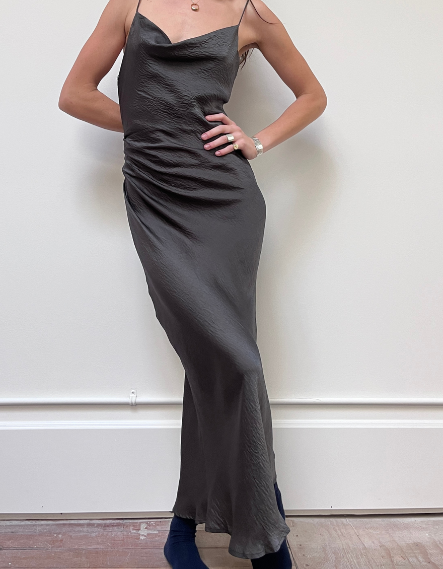 Ella Cowl Neck Dress in Charcoal