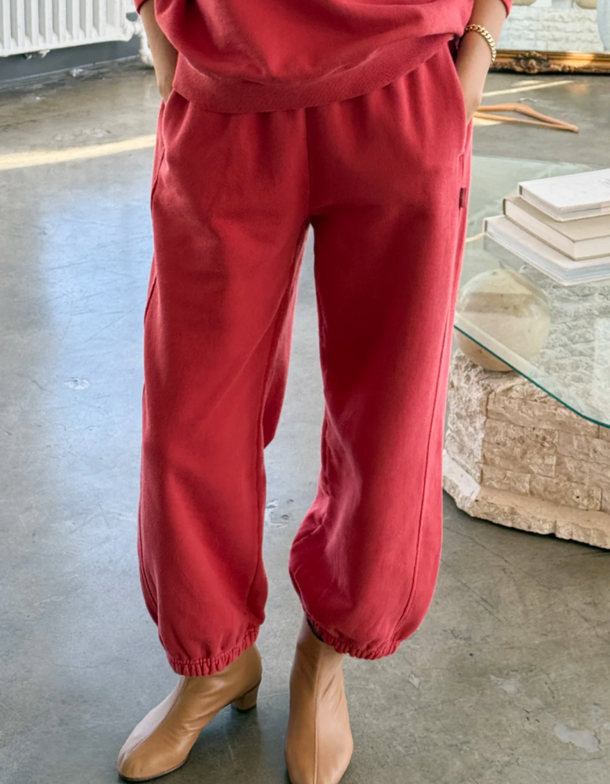 French Terry Balloon Pants in Coral Red