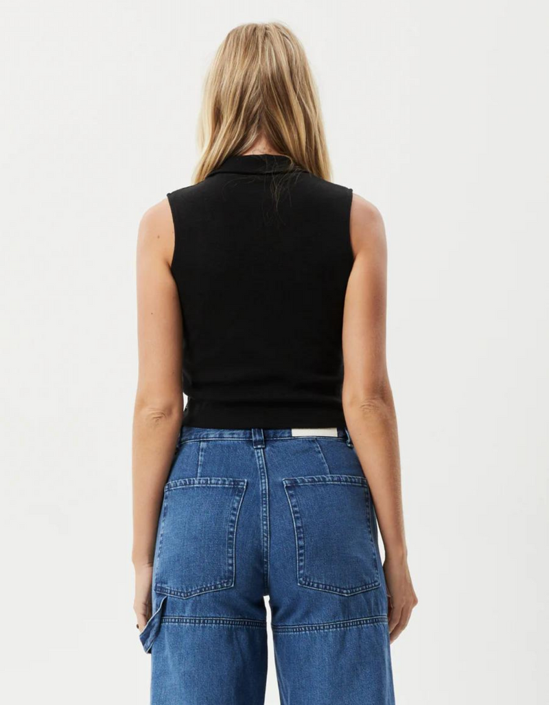 Eliza Organic Rib Sleeveless Shirt in Black