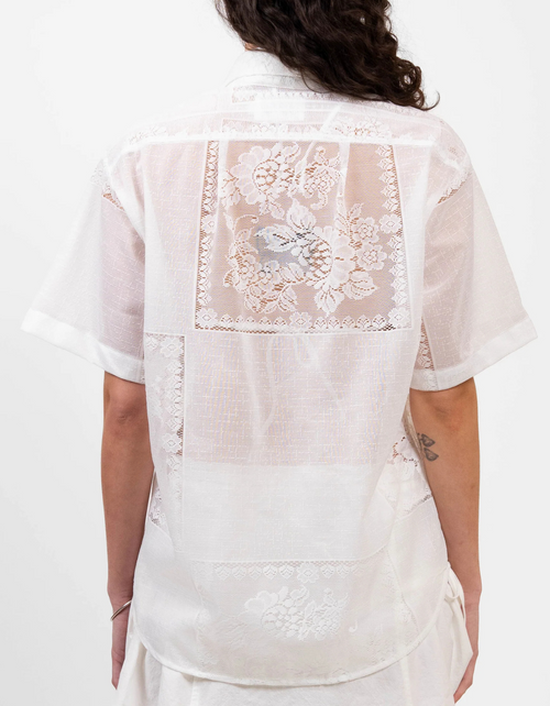 Lace Trev Button Down in White