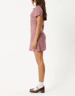 Base Seersucker Mini Dress in Burgundy Check