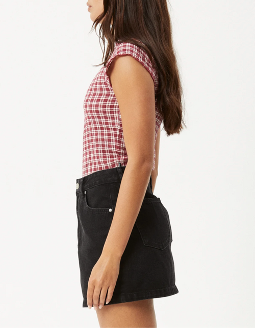 Base Seersucker Top in Burgundy Check