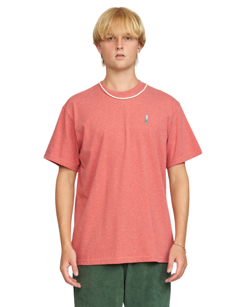 Regular Embroidered Tee in Red Melange