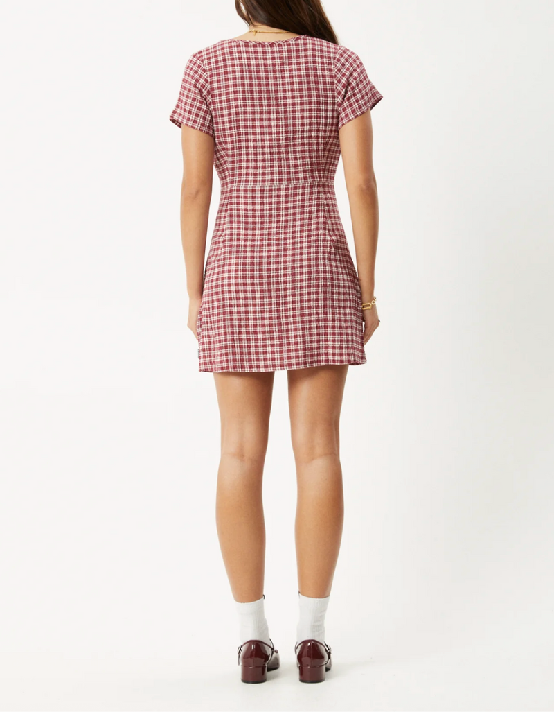 Base Seersucker Mini Dress in Burgundy Check