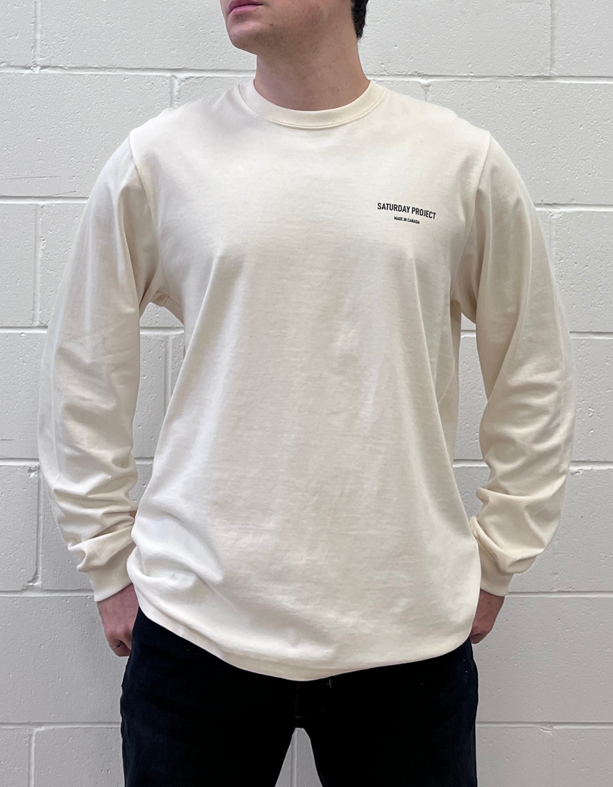 Embroidered Logo Long Sleeve Tee in Ivory