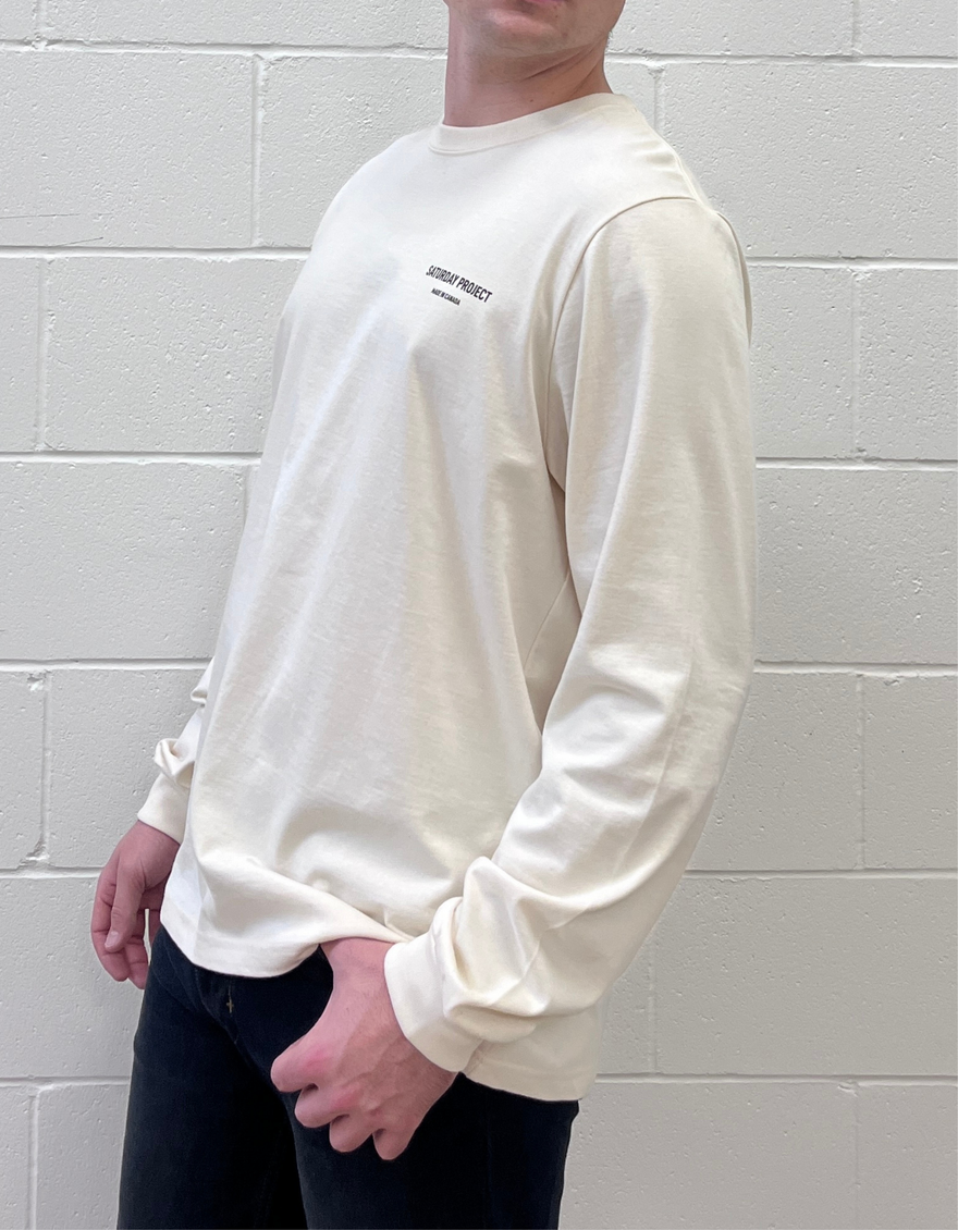 Embroidered Logo Long Sleeve Tee in Ivory