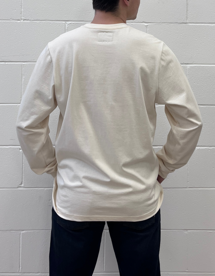 Embroidered Logo Long Sleeve Tee in Ivory