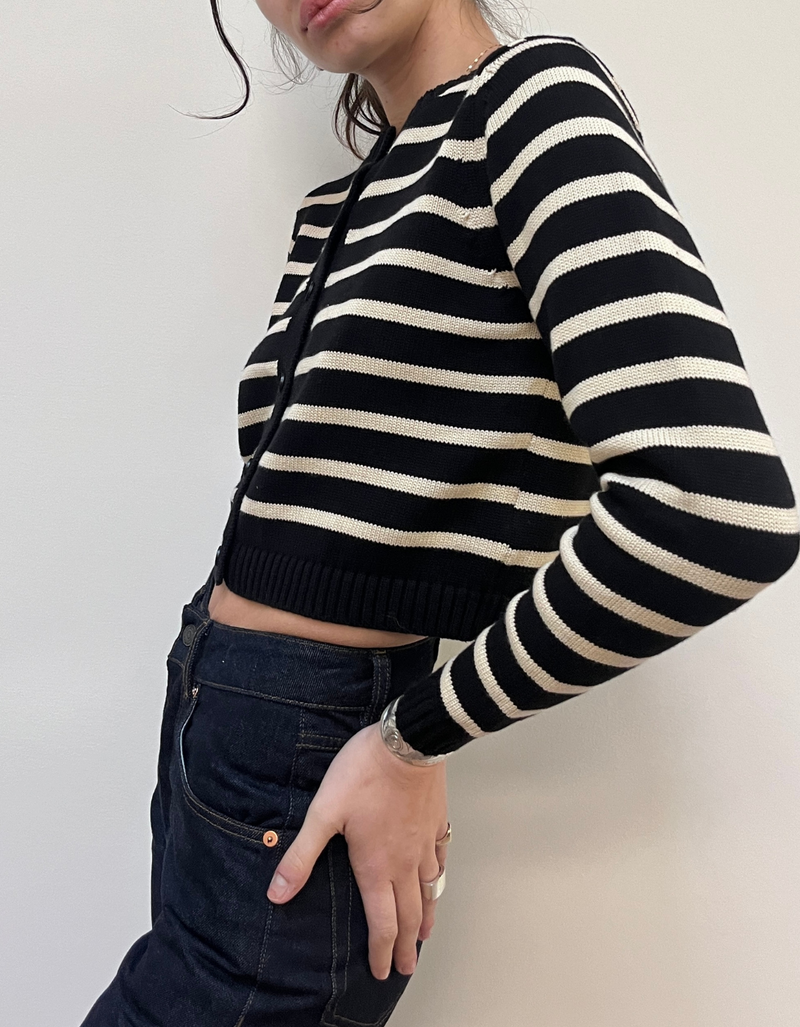 Neve Striped Cardigan in Black Cream