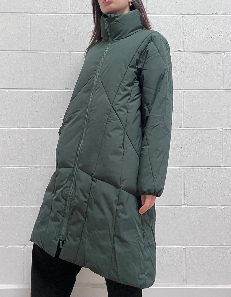 Long Puffer Coat in Dark Green