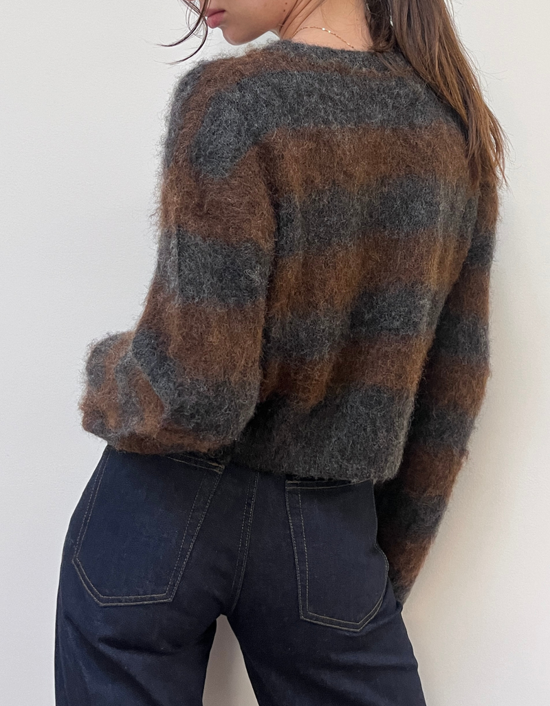 Olivia Striped Sweater in Charcoal Brown