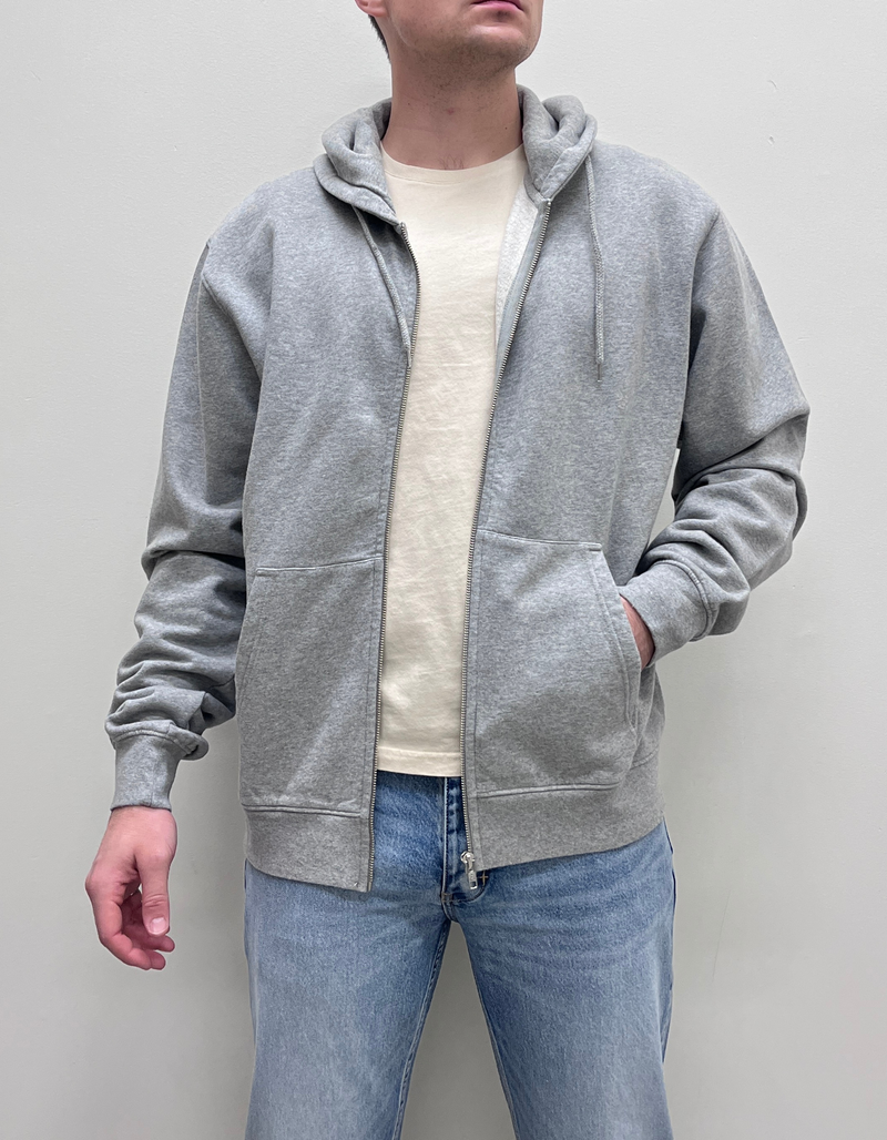 Classic Organic Zip Hood in Heather Grey