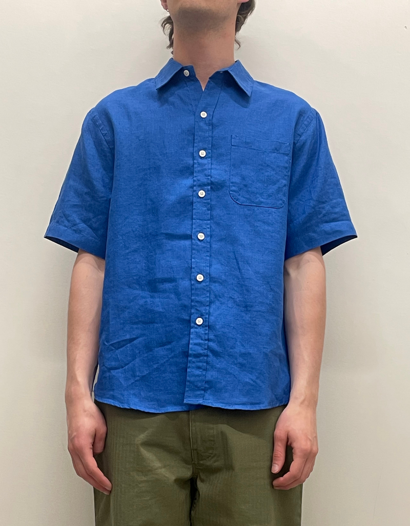 Linen Short Sleeved Shirt in Pacific Blue