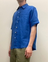 Linen Short Sleeved Shirt in Pacific Blue