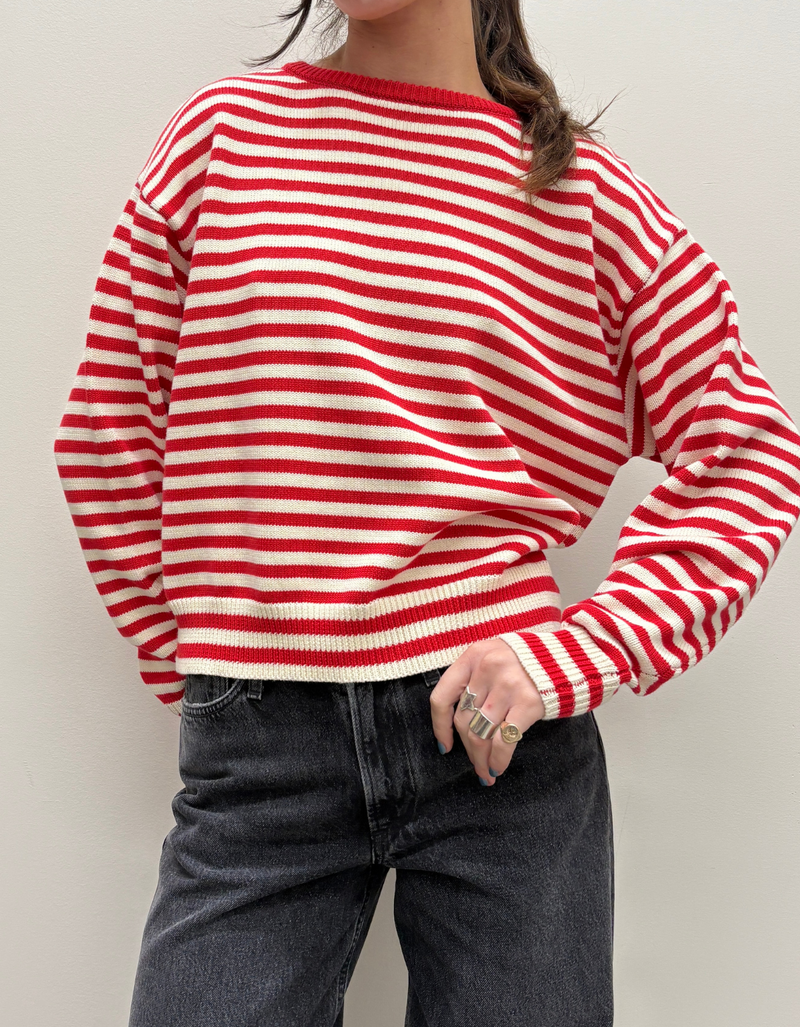 "I can't believe it's not vintage" Crewneck in Red Stripe