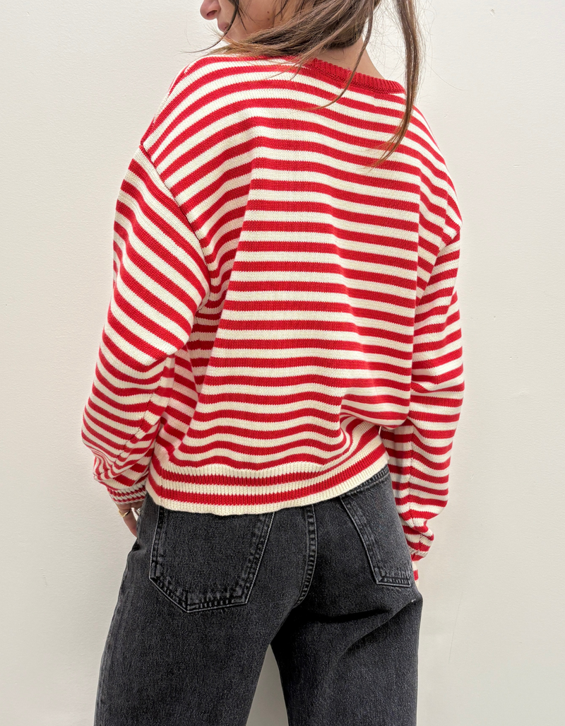 "I can't believe it's not vintage" Crewneck in Red Stripe