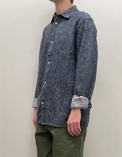 Douglas Linen Denim Shirt in Sky Captain