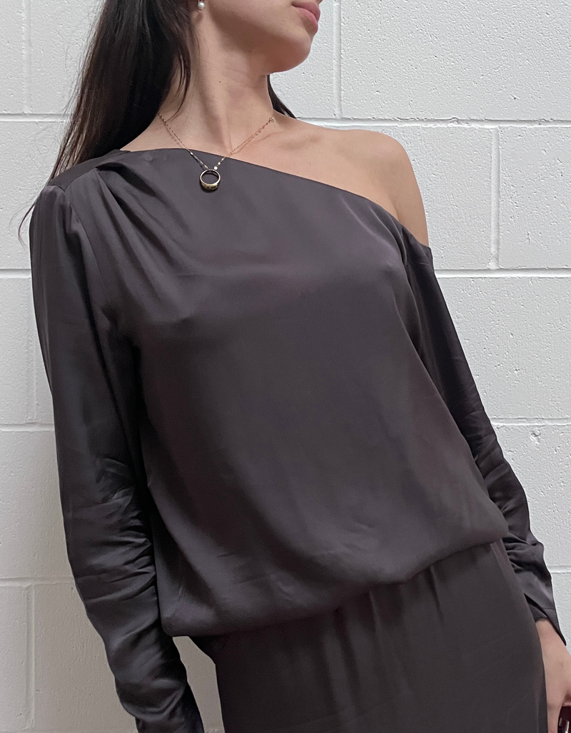 Livo One Shoulder Blouse in Iron Gate