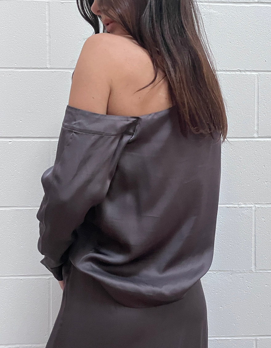 Livo One Shoulder Blouse in Iron Gate