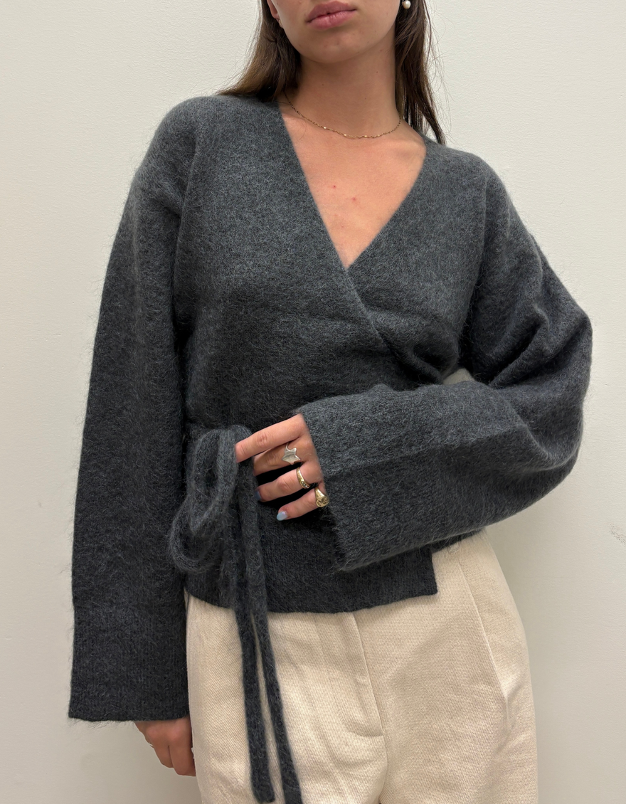 Brook Knit Wrap Cardigan in Volcanic Ash