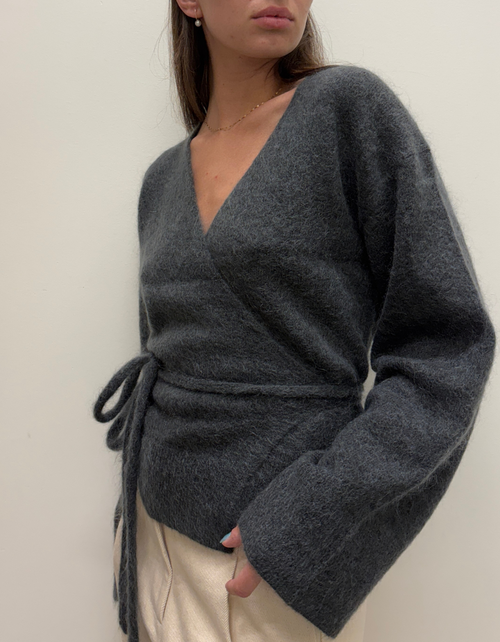 Brook Knit Wrap Cardigan in Volcanic Ash