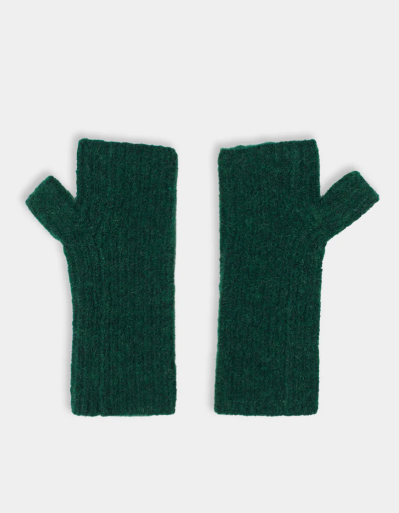 Fluffy Half Mittens in Dark Green