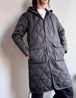 Military Hooded Long Down Coat in Charcoal