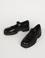 Veronica Box Leather Lug Sole Mary Jane in Black